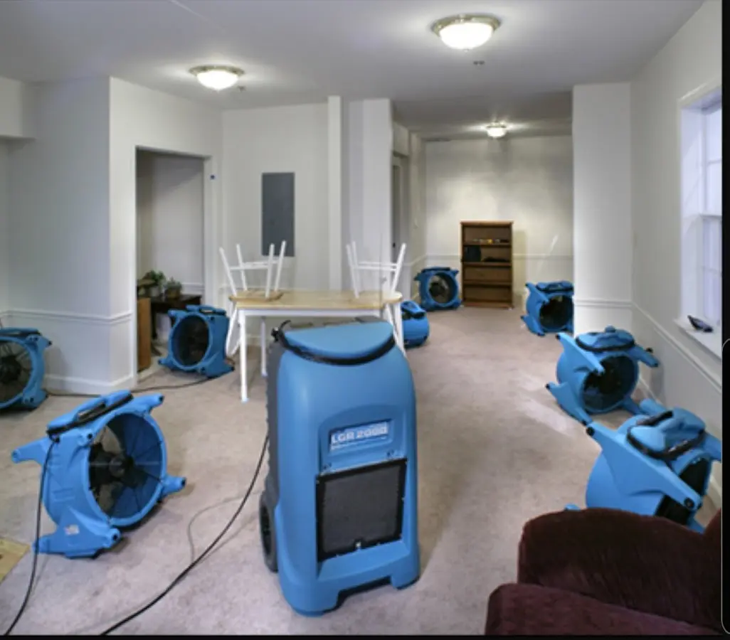 Air movers and dehumidifier setup for Water Extraction & Removal in Eaton